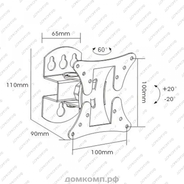 Кронштейн для ТВ Arm Media LCD-101 (VESA 50/75/100, наклон 20-20°, поворот 60-60°, до 30 кг) недорого. домкомп.рф